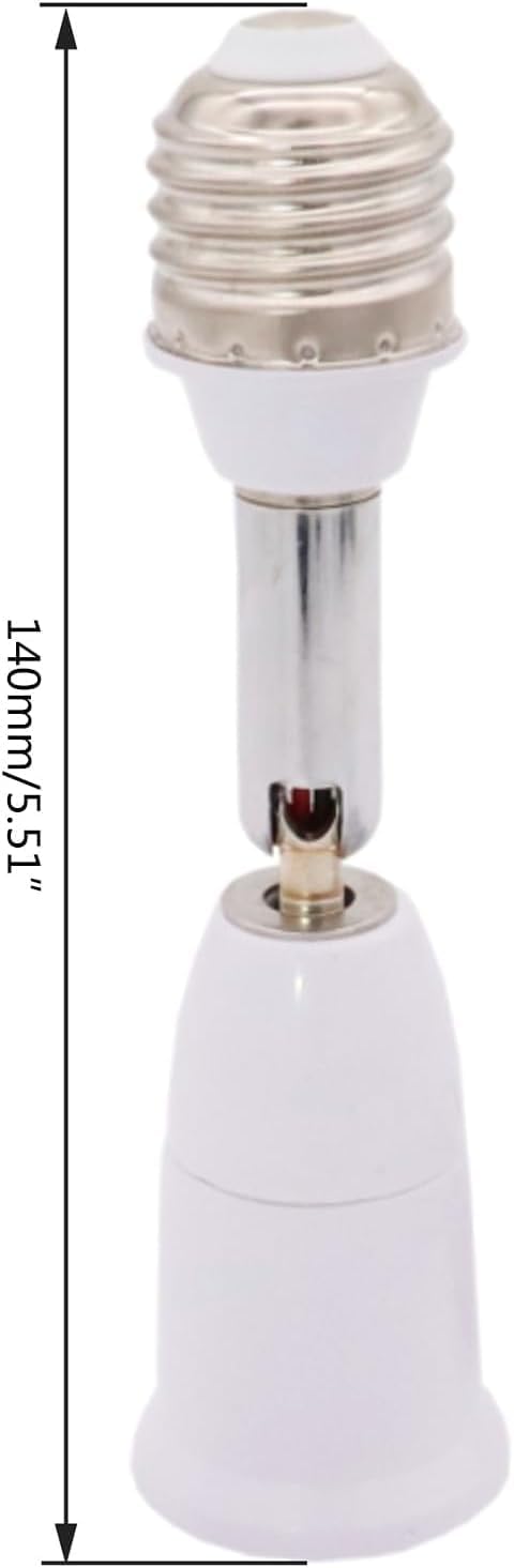 1Pc White E26/E27 Light Bulb Socket Extender Adapter, 180 Degree Bendable Light Fixture Converter