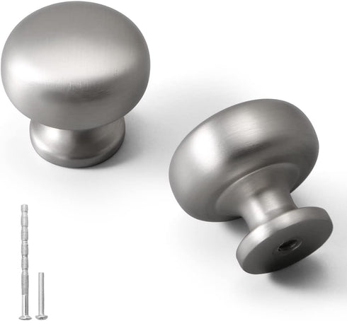 YAGU 5 Pack Round Cabinet Knobs - Brushed Silver Kitchen Drawer Knob, Satin Nickel Dresser Pulls for Bathroom