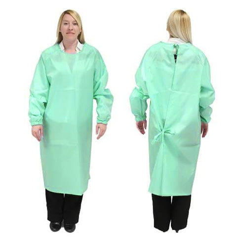 Reusable Isolation Gowns - Fluid Resistant Polyester, 10-Pack, Protective Washable PPE for Medical Facilities, Green