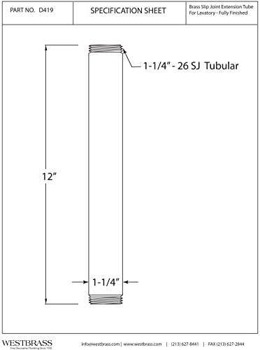 Westbrass D419-12 1-1/4" OD x 12" Threaded Tailpiece, Oil Rubbed Bronze