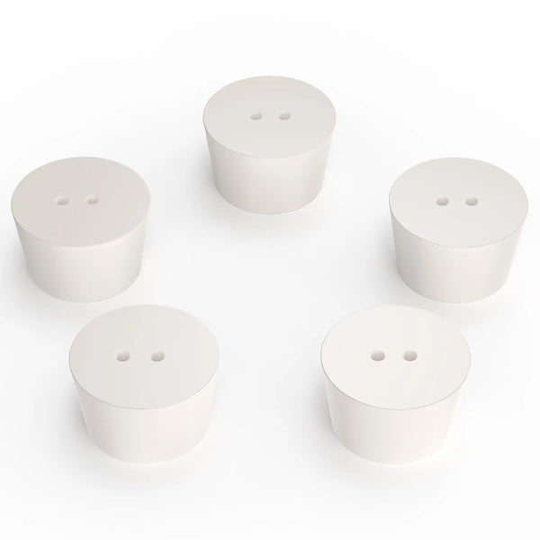 stonylab Solid Rubber Stoppers - 5-Pack Dual-Hole Air-Tight 7# Natural Rubber Lab Seal for Chemical Experiments