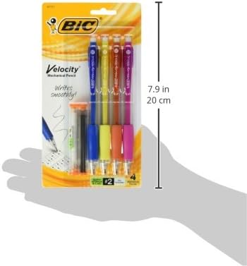 BIC Velocity Mechanical Pencils, 4-Count Pack, Medium Point (0.7mm), Colorful Barrel, with Eraser and Lead Refills