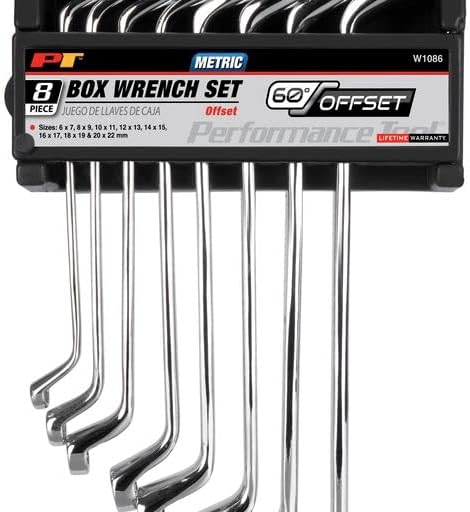 W1086 8Pc Offset Set Performance Tool Metric Box Wrench - Heavy-Duty Chrome Vanadium Steel Construction for Efficient