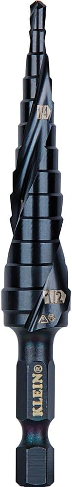 Klein Tools QRST01 Step Drill Bit, Quick Release, 1/8 to 1/2-Inch, Hex Shank for Steel, Wood, Plastic