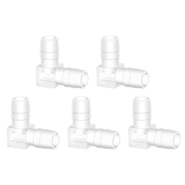 Quickun 3/8" Hose Barb 90 Degree Elbow L Fitting, Plastic 2 Way Equal Barbed Joint Splicer (Pack of 5)