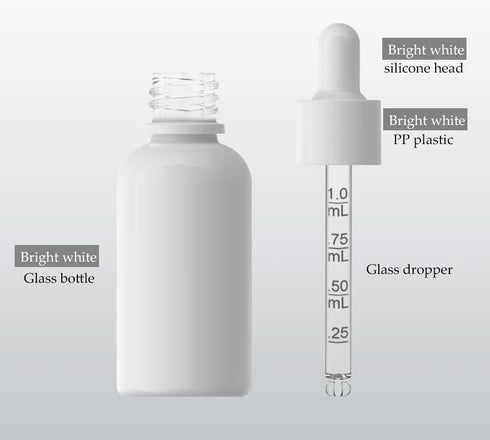 1oz White Coated Eye Glass Dropper Bottles (30ML) with White Cap and Pipettes, UV Safe for Essential Oils