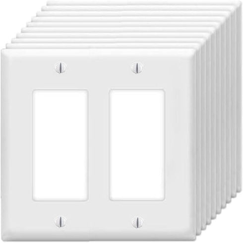 2-Gang Decorator Wall Plates Electrical Cover Pate Unbreakable Thermoplastic Faceplate for Light Switch, White (10 Pack)