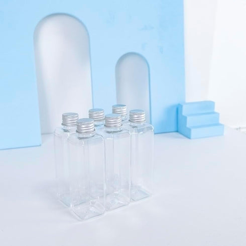 100ml Rectangle Bottles Travel Kit, Refillable PET Plastic Square Jar with Aluminium Screw Cap, 20pcs
