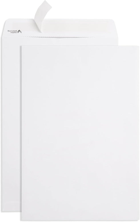 Blue Summit 50 White Catalog Envelopes - 28lb - 13 x 17.7 inch - Security Tinted, Strong Self Seal