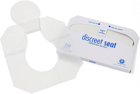 14.25 16.5, 250/pack, 20 Packs/carton HOSPECO Discreet Seat Half-Fold Toilet Seat Covers, X White