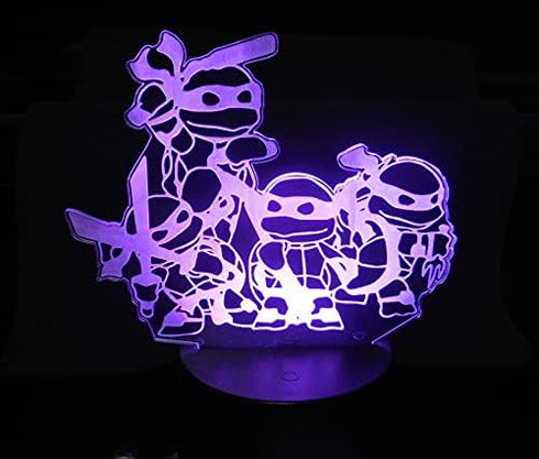 WS Designs 6.5" 3D Baby Turtles in Ninja Cosplay Wide Laser Engraved Effect Acrylic LED Desk Top Night Lamp