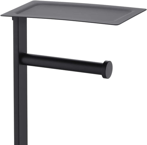304 Miyili Matte Black Freestanding Toilet Paper Holder with Shelf, Premium SUS Stainless Steel Bathroom Storage