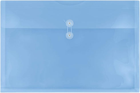 JAM PAPER Large Booklet Plastic Envelopes with Button & String Tie Closure - 12 x 18 - Blue - 12/Pack