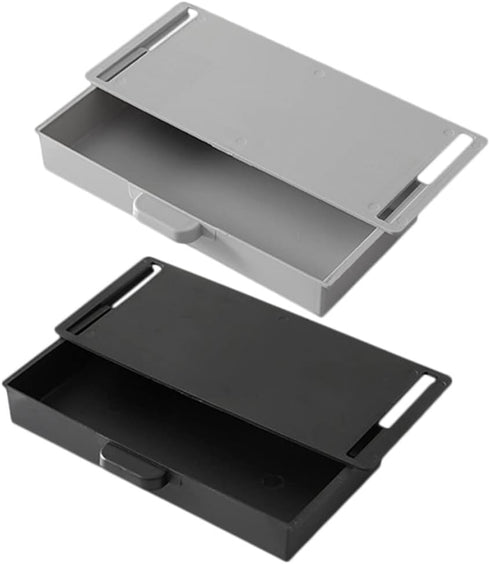 NUOBESTY 2Pcs Punch Storage Box, Hidden Desk Drawer Under Desk Storage Organizer, Adhesive Pencil Tray for Kitchen