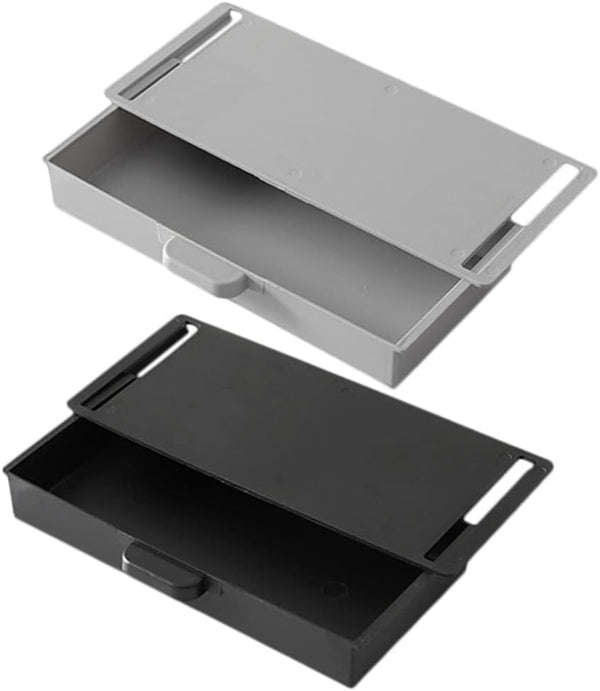 NUOBESTY 2Pcs Punch Storage Box, Hidden Desk Drawer Under Desk Storage Organizer, Adhesive Pencil Tray for Kitchen