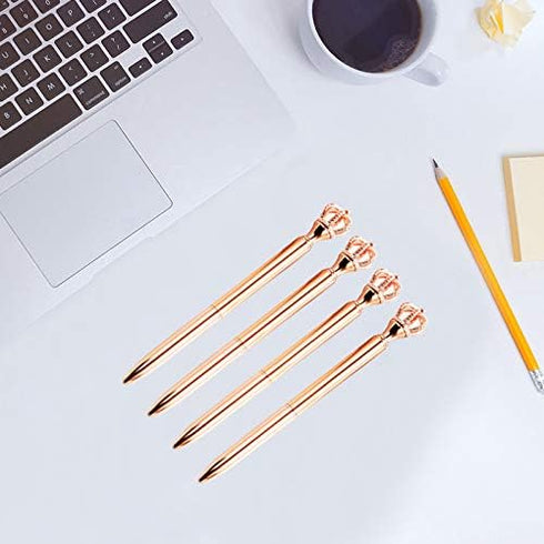 U Scinan 4 PCS Crown Top Ballpoint Pen, Classic Metal Black Ink Office Supplies Gift