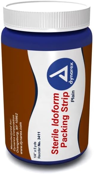 Dynarex Plain Packing Strip, Sterile Wound Care, 100% Cotton, Soft & Absorbent, 1/4” x 5 yd., 2 Jars