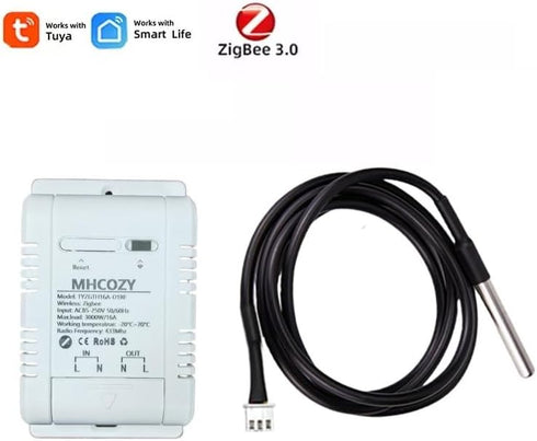 Zigbee Temperature Sensor Controller with Waterproof Probe, Tuya App Remote 16A Smart Switch (Zigbee Hub Needed)
