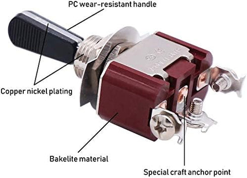 Twidec Heavy Duty Rocker Toggle Switch 16A 250V - SPDT 3 Position ON/Off/ON Switch with Black Handle