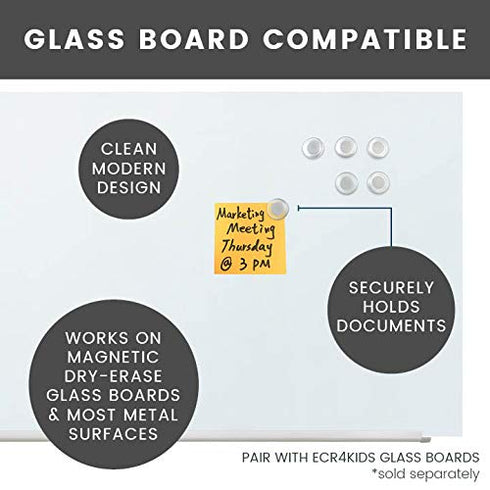 MessageStor Round Magnets for Dry Erase Board, Glass White Board, Bulletin Board - 12 Pack Clear/Assorted Neodymium