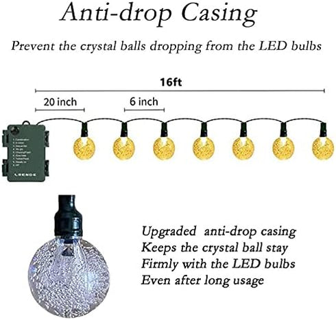 16ft 30 8 Battery Operated Globe String Lights, Crystal Globe String Lights LED Modes Waterproof String Lights