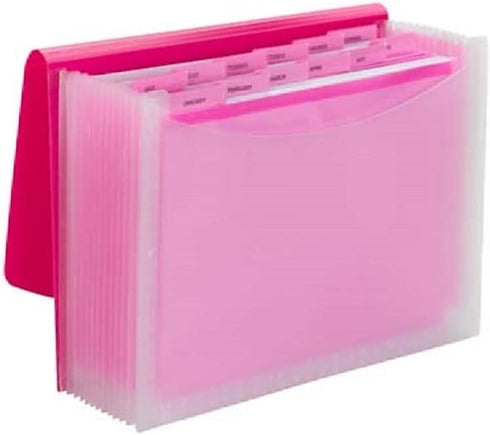 Smead Poly Expanding File, Wave Pattern Pink/Clear, 12 Dividers, Flap and Cord Closure, Letter Size (70864)