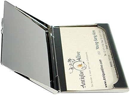Mother of Pearl Design RFID Blocking Business Card Case, Engraved Slim Metal Holder with Flower Butterfly
