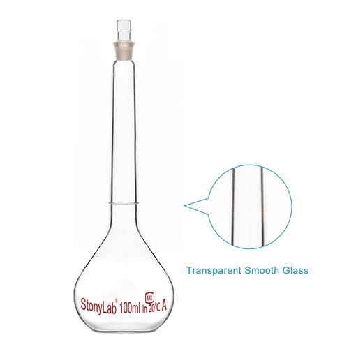 stonylab Class A Glass Volumetric Flask with Stopper, Borosilicate Heavy Wall, 100 ml Tolerance ±0.10 ml