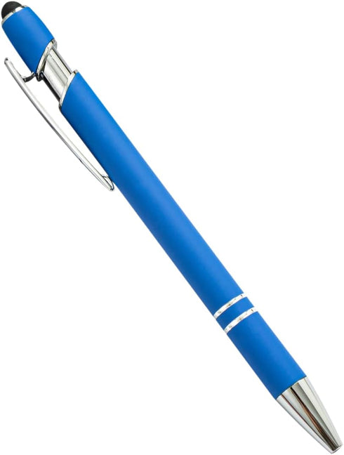 PASISIBICK 12 Pieces Blue Ballpoint Pen with Stylus Tip, 2 in 1 Stylish Metal Pen for Touch Screens, Black Ink (Light