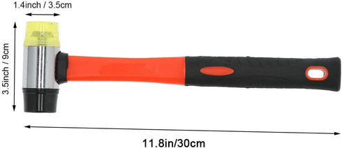 Rubber Mallet Hammer Double Faced Soft Mallet, 40mm Diameter with 10.4" Soft Fiberglass Handle
