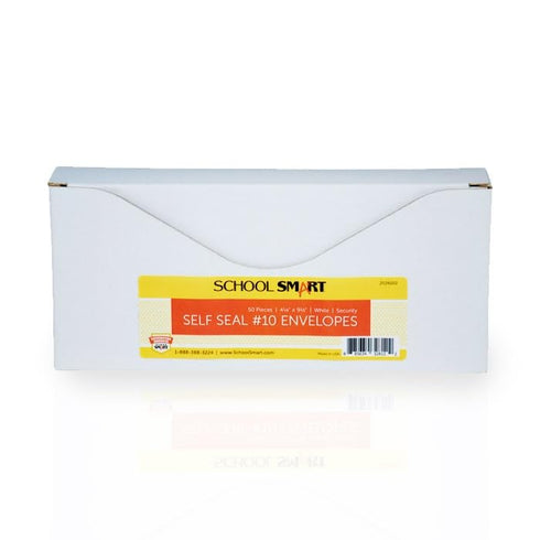 School Smart Self-Seal Envelopes, Number 10, 24 lb, White, Pack of 50