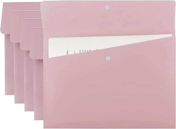 VANRA Poly File Folders, Letter Size File Jackets Organizer with Snap Button Closure, A4 Document Holder (Pastel Pink,