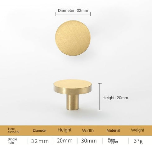 SANCHAKOU 2Pcs Bathroom Knobs Brass Bedside Table Wardrobe Handle Drawer Cabinet Handle Cylindrical Large
