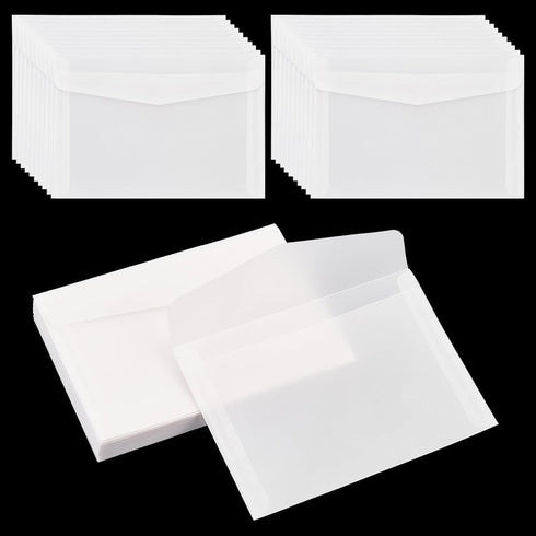 PH PandaHall 50pcs Translucent Envelopes, 6.9x 4.9'' Glassine Envelopes, White Clear Paper for Greeting Cards