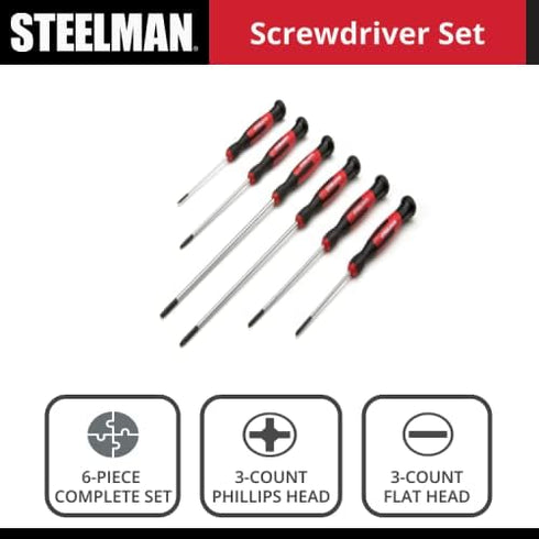 STEELMAN 6-Piece Precision Steel Shaft Long Electronics Screwdriver Set - Variety of Sizes