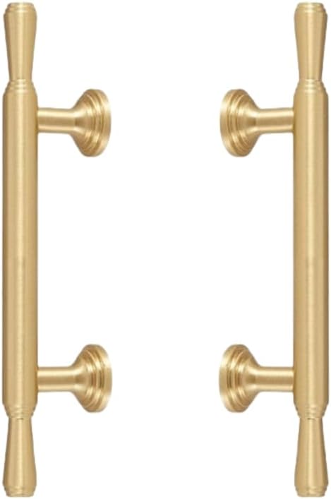 SANCHAKOU Drawer Pulls 2 Pack Wardrobe Door Brass Handle Gold Single Hole Double
