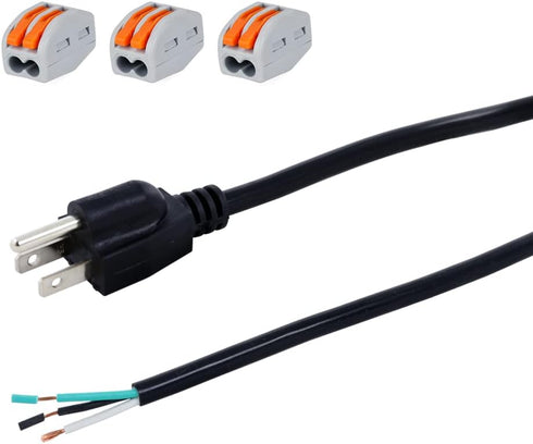 Heavy Duty AC Power Cord Pigtail - 14 Gauge 3 Prong 6 Feet Open End SJT 14AWG Replacement AC Wall Cable