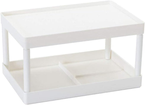 Hemoton Desktop Storage Rack Organizer, Double-Layer Cosmetic Stationery Holder for Kitchen Bathroom Office, White