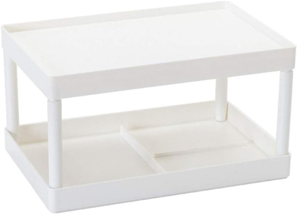 Hemoton Desktop Storage Rack Organizer, Double-Layer Cosmetic Stationery Holder for Kitchen Bathroom Office, White