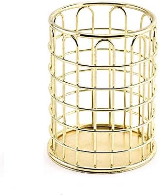 Wire Metal Pen Holder, Decorative Desk Storage Organizer for Stationery and Desk Accessories (Gold, 1-Pack)