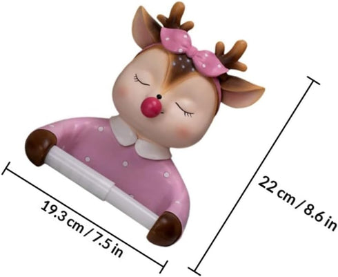 Ciieeo Wall-Mounted Toilet Paper Holder Cartoon Deer Tissue Rack Creative Bathroom Storage Rack No Drilling Pink Cute