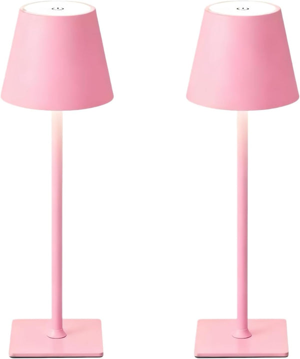 LamparaDecor Pink Rechargeable Table Lamp Set of 2,Cute Small Pink lamp for Girls