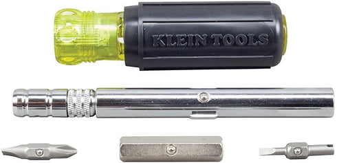 Klein Tools 32596 Magnetic 8-in-1 Multi-Bit Screwdriver/Nut Driver with Hex, Phillips, Schrader Bits, Nut Drivers