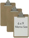 Trade Quest Memo Size 6'' x 9'' Clipboards, Standard Clip Hardboard, Pack of 3 (Pen Not Included)