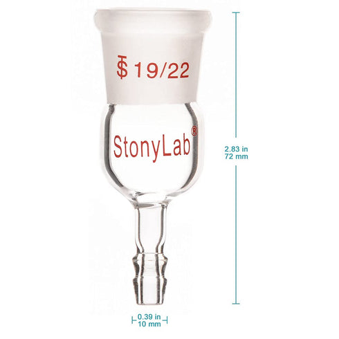 StonyLab Glass Straight Inlet Adapter with 19/22 Female Glass Joint Outer Joint and 8mm ID 12mm OD Hose Connection Lab Glassware