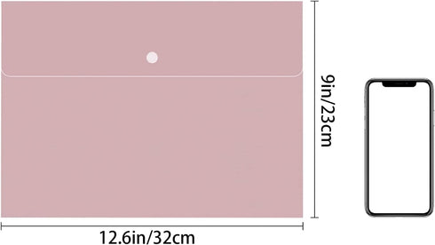 VANRA Poly File Folders, Letter Size File Jackets Organizer with Snap Button Closure, A4 Document Holder (Pastel Pink,
