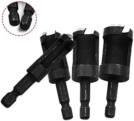 4pcs Wood Plug Hole Titanium Coated Cutter Drill Bits Set, 6mm/10mm/13mm/16mm for Woodworking Cork Hole