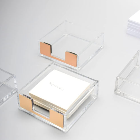 MEI YI TIAN Gold Sticky Notes Holder, Clear Acrylic Memo Note Cube Dispenser 3.5x3.3 for Office Desk Accessories