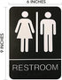 Unisex Braille Restroom Sign - 9 x 6 Inch with Graphical Symbols and Double Sided 3M Tape (Black)