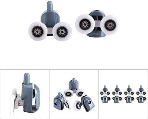 TOPINCN Shower Door Rollers - 8 Pcs Twin Bottom Top Pulleys Wheels Runners Replacement Kit for Bathroom
